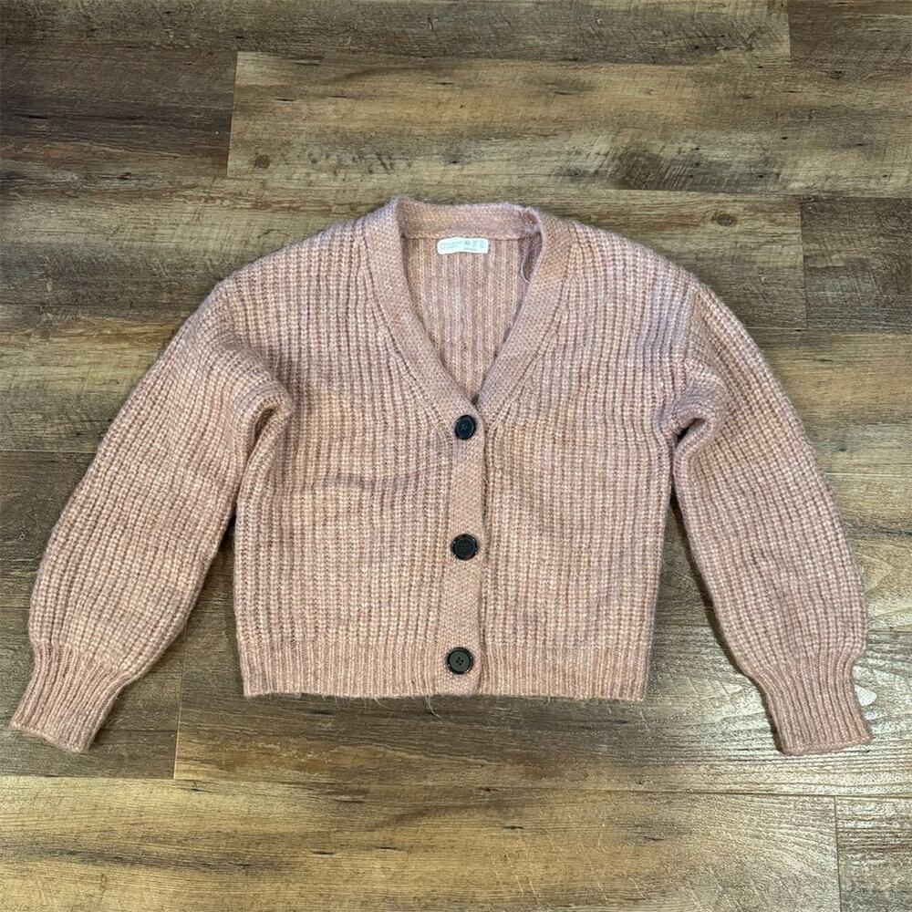 Primark XS Blush Pink Cardigan Chunky Knit Crop Sweater Long Sleeve Balletcore